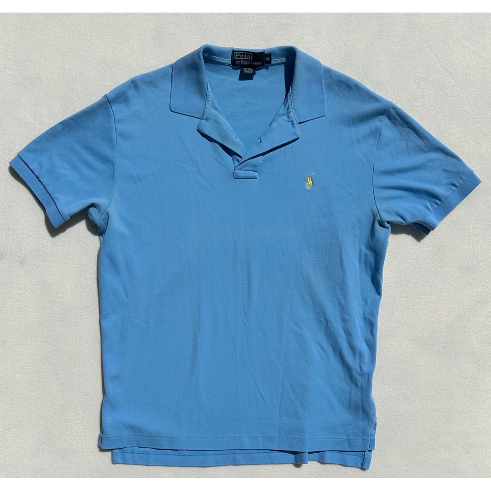 Polo Ralph Lauren Mens Medium Blue Short Sleeve Cotton Polo Shirt Yellow Pony